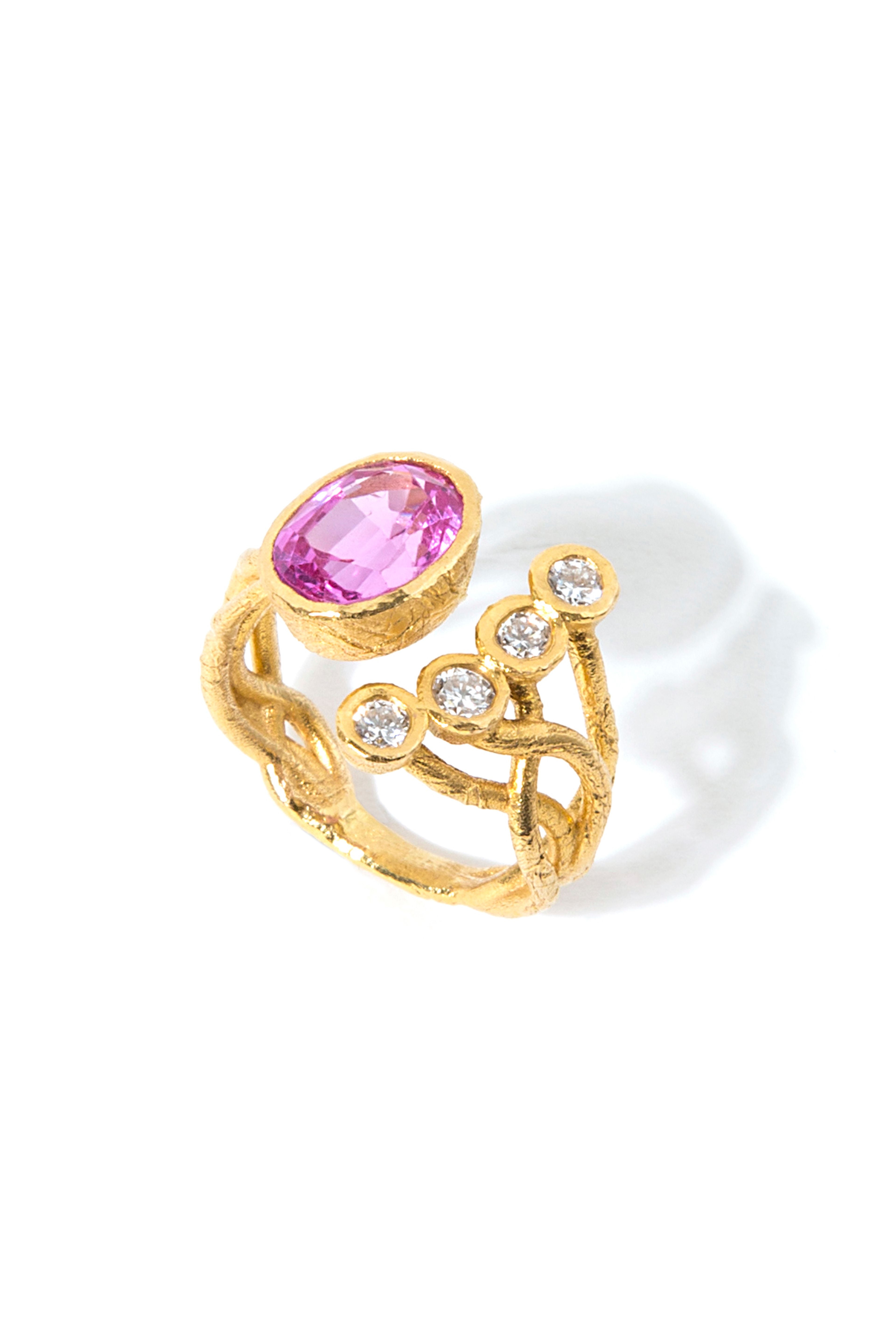 Tourmaline Raw Ring with Diamonds