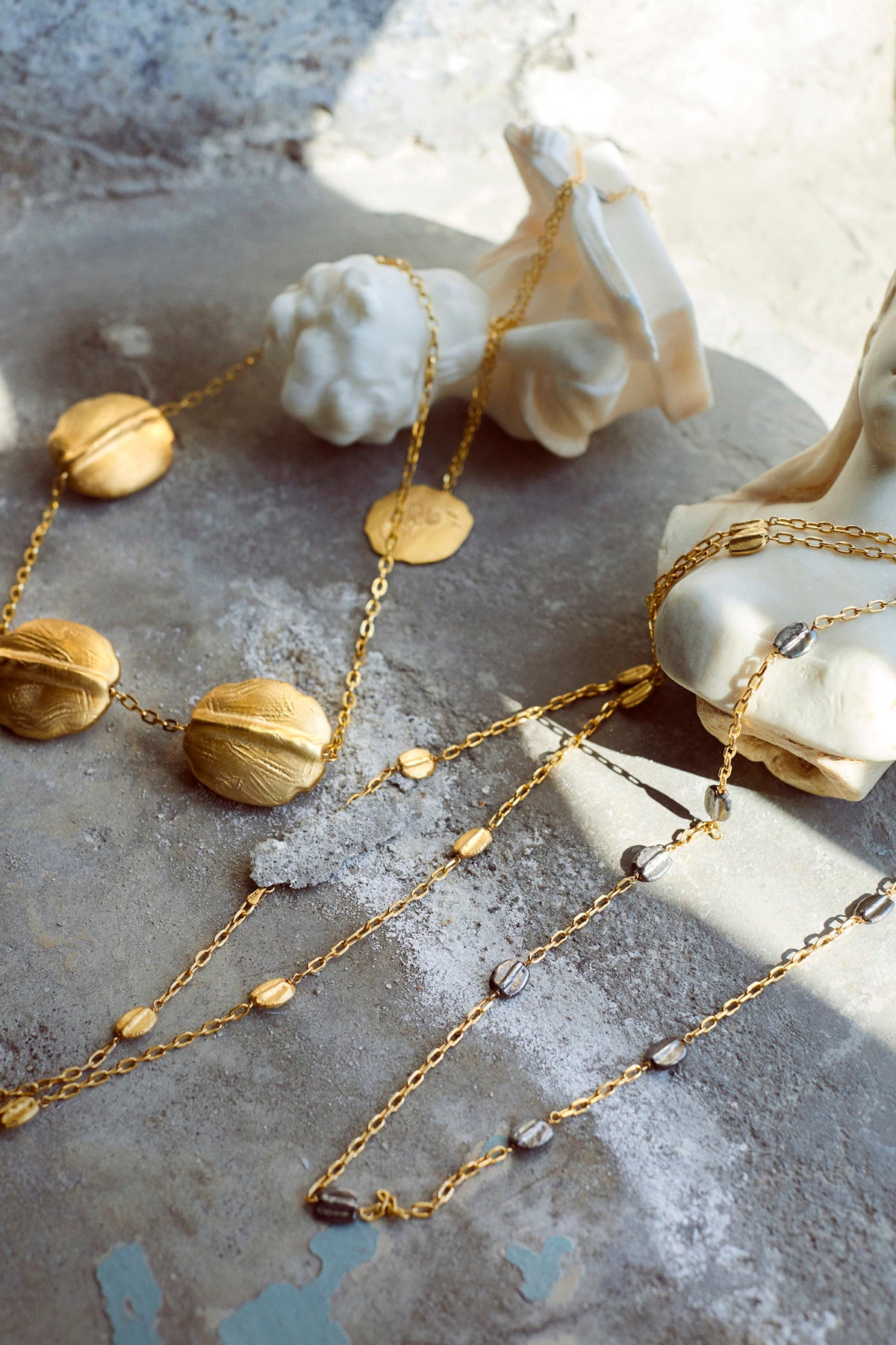 Long Gold Bean Necklace