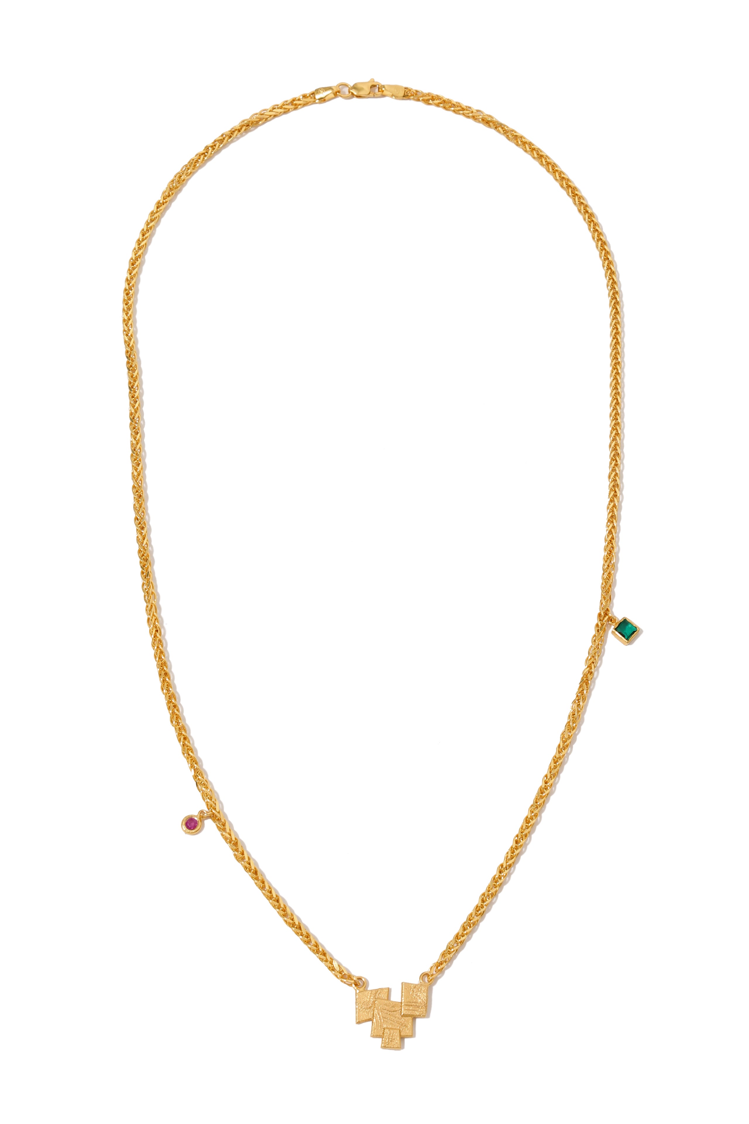 Mosaic Necklace with Emerald & Ruby Stone