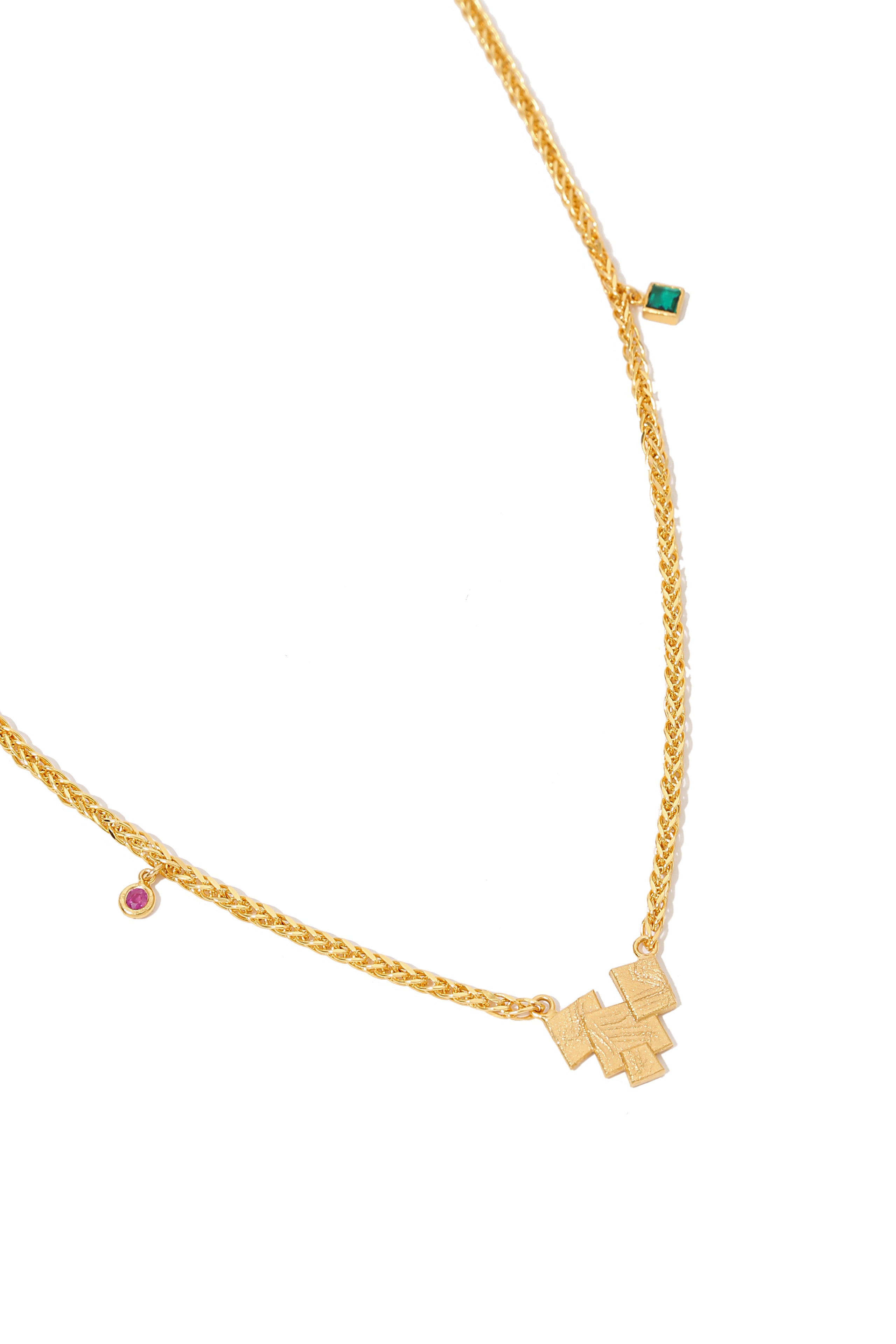 Mosaic Necklace with Emerald & Ruby Stone