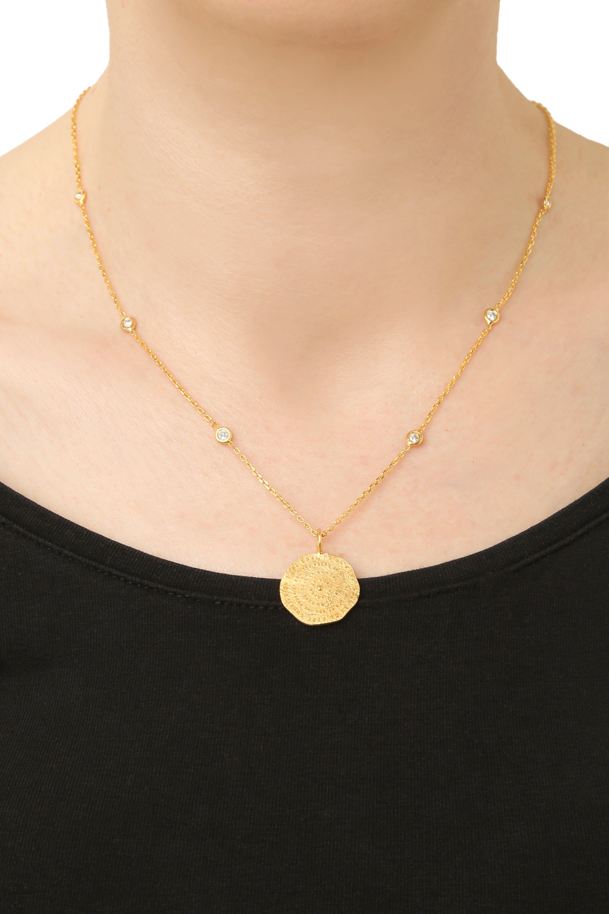 Your Coin Medallion with Diamond & Citrin & Aquamarine Stones