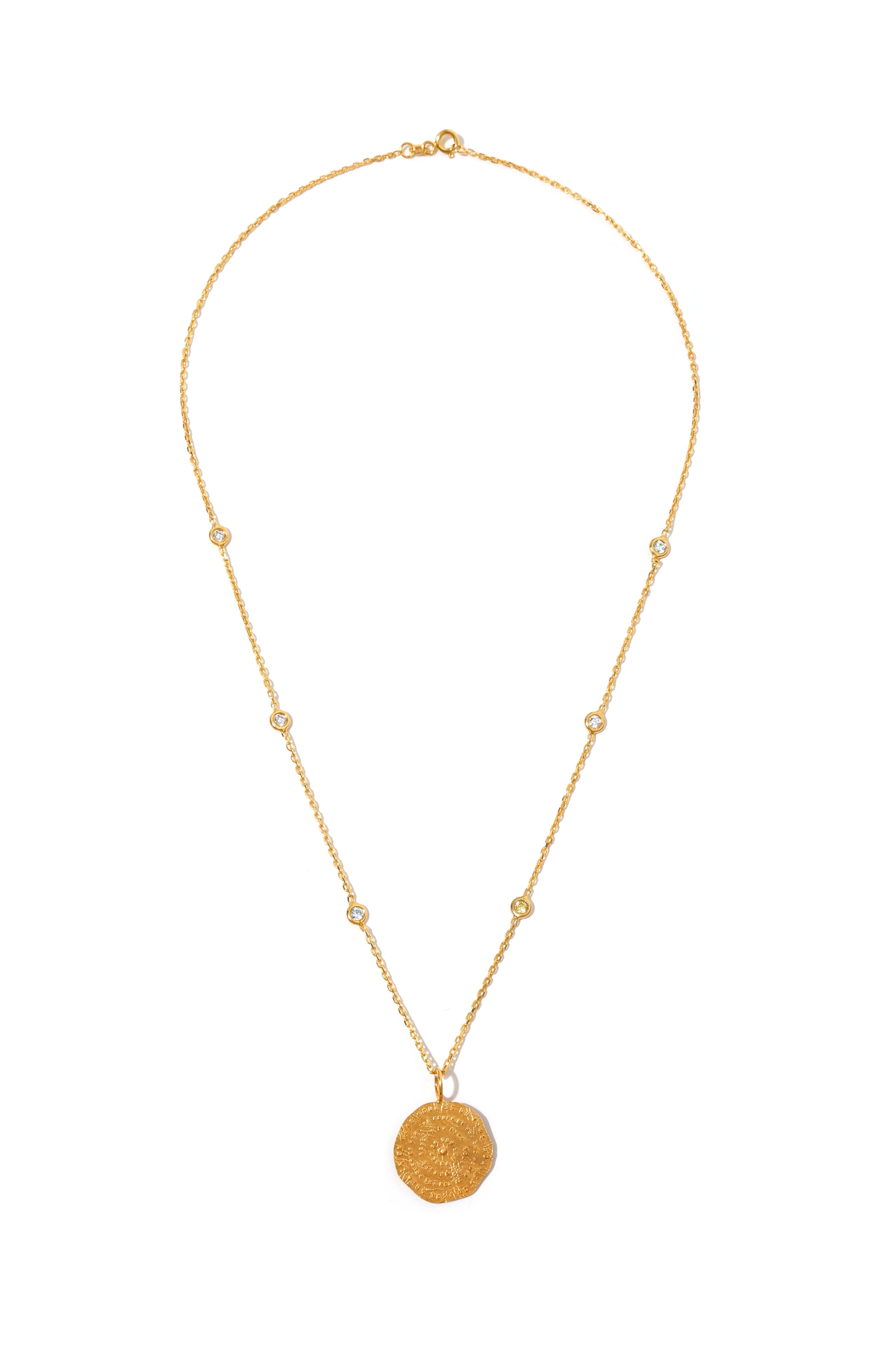 Your Coin Medallion with Diamond & Citrin & Aquamarine Stones