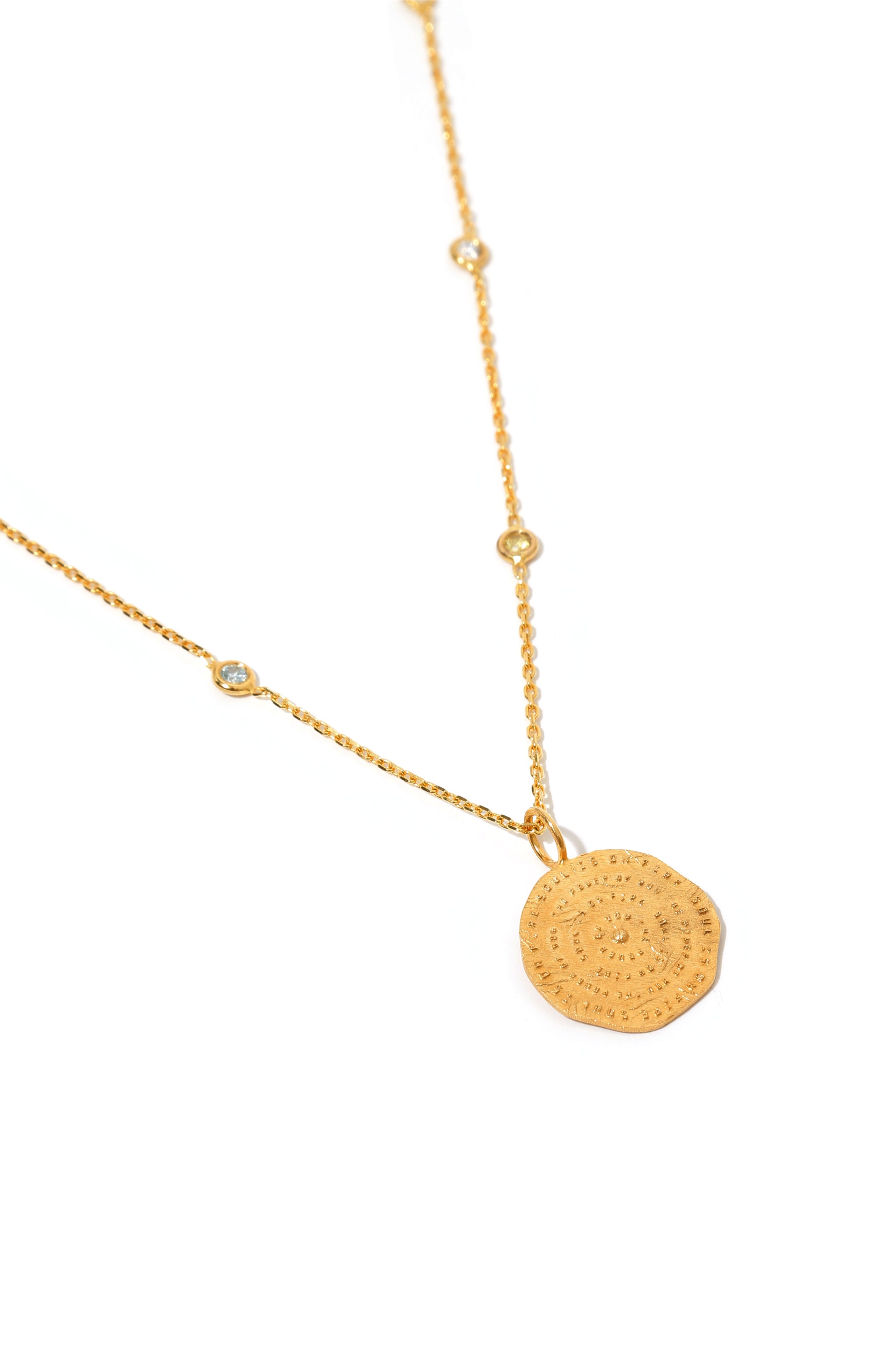 Your Coin Medallion with Diamond & Citrin & Aquamarine Stones