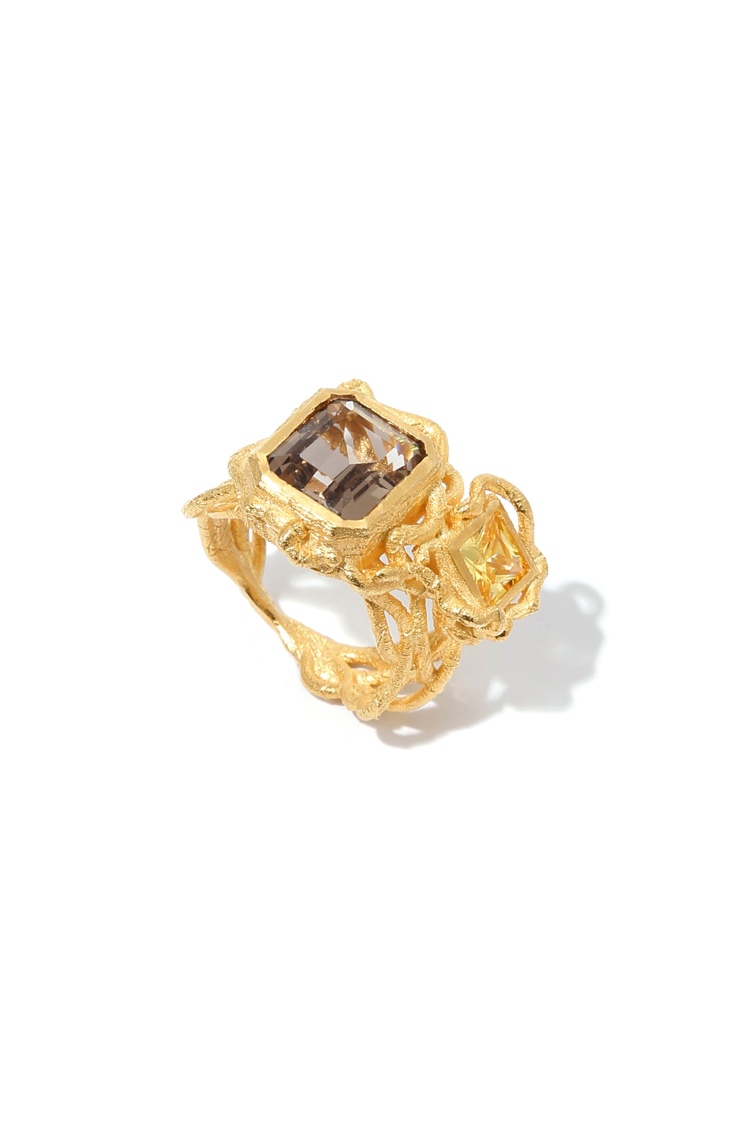 Smoky Quartz and Citrin Raw Ring