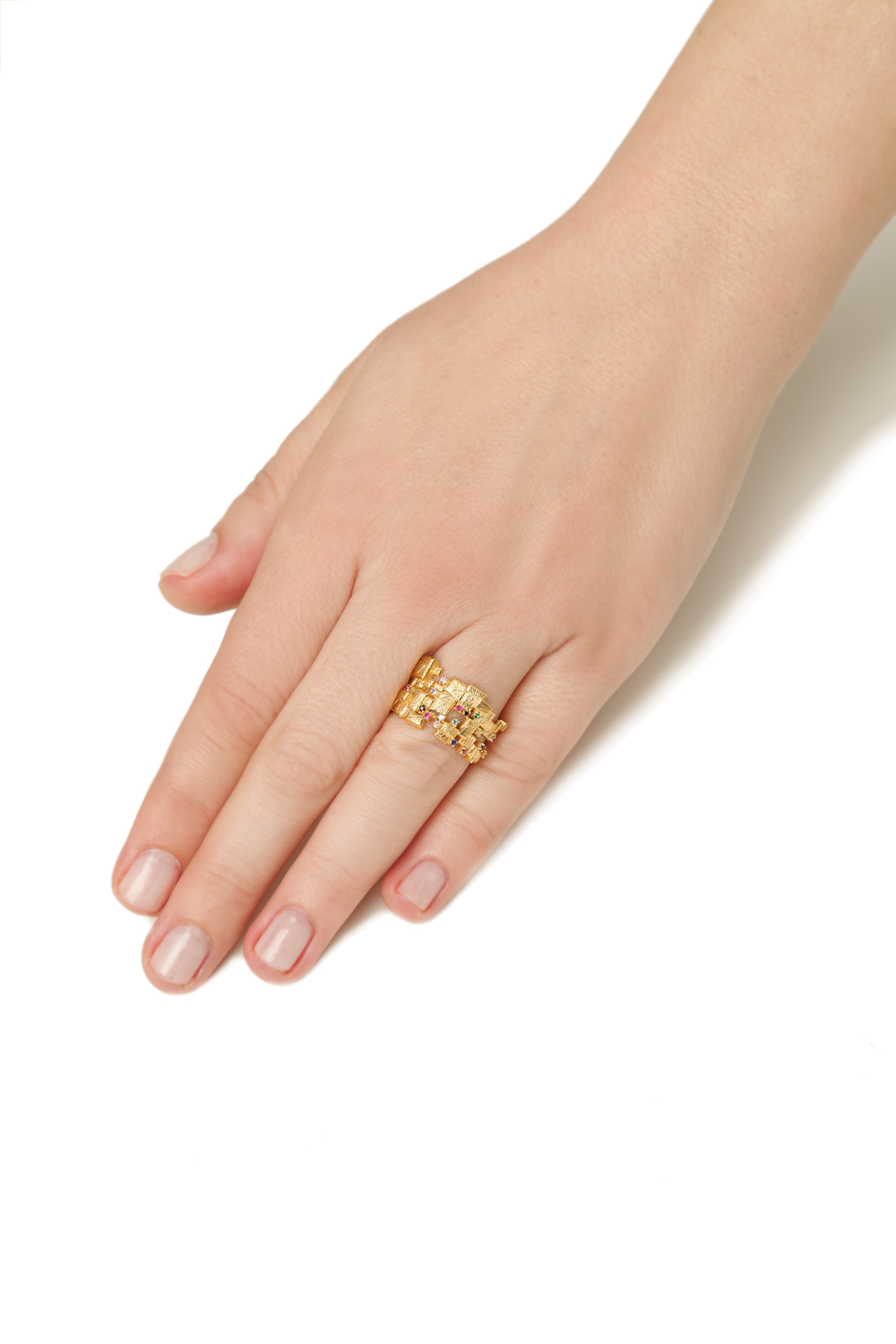Scattered Mosaic Ring with Natural Stones