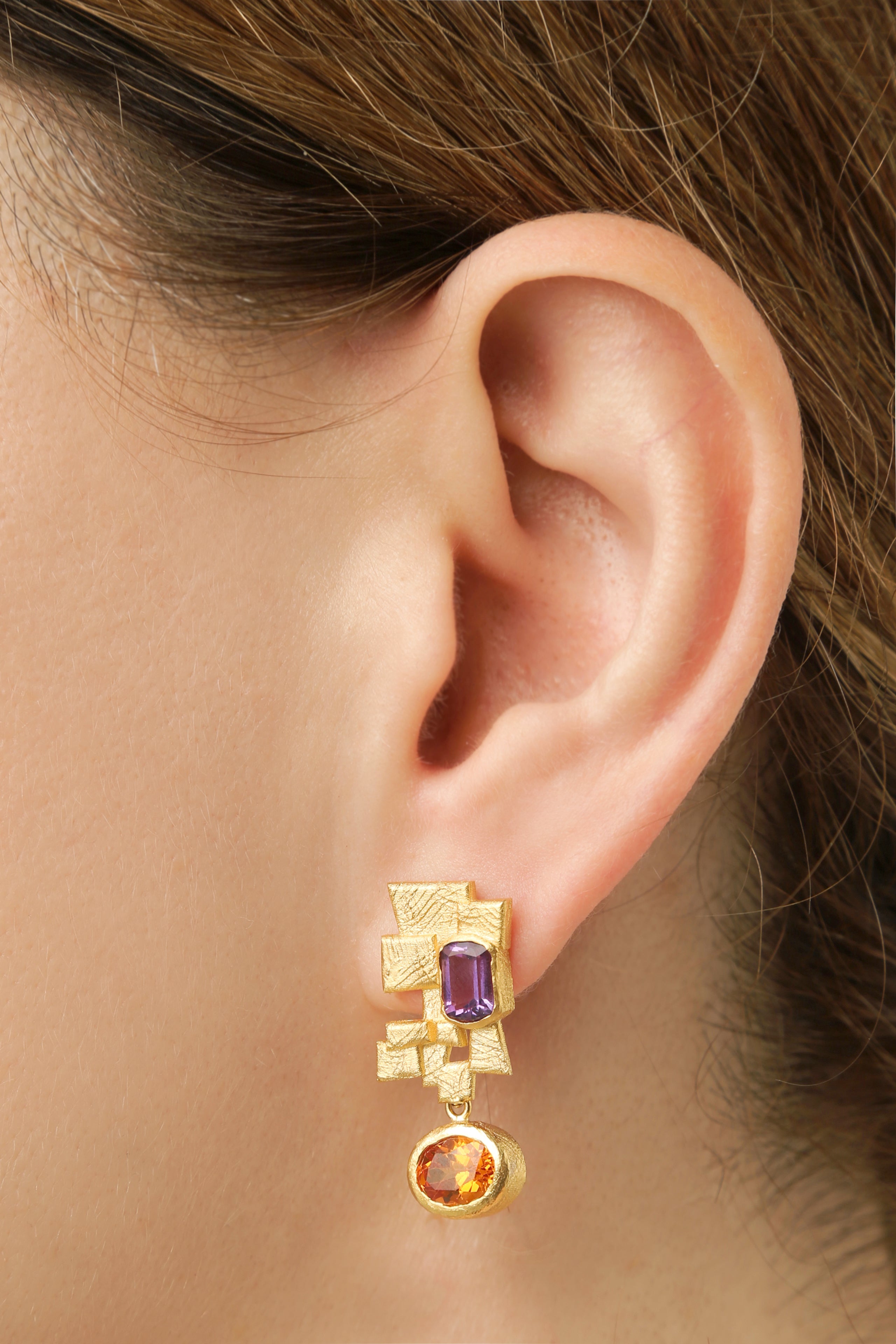 Mosaic Earring with Two Stones