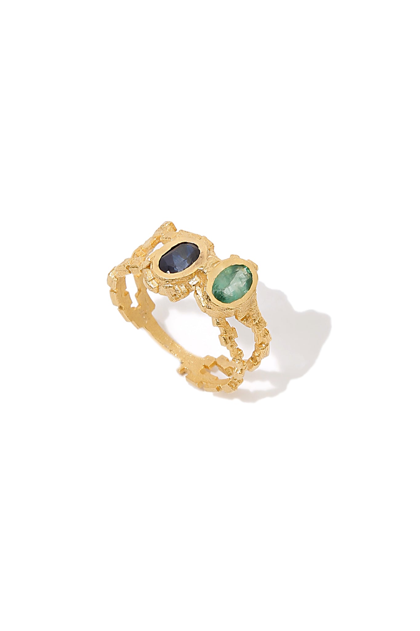 Mosaic Ring with Sapphire and Emerald