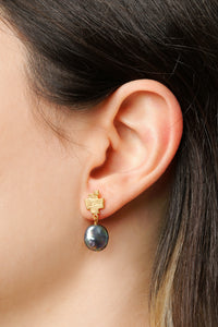 Mosaic Earring with Black Pearl