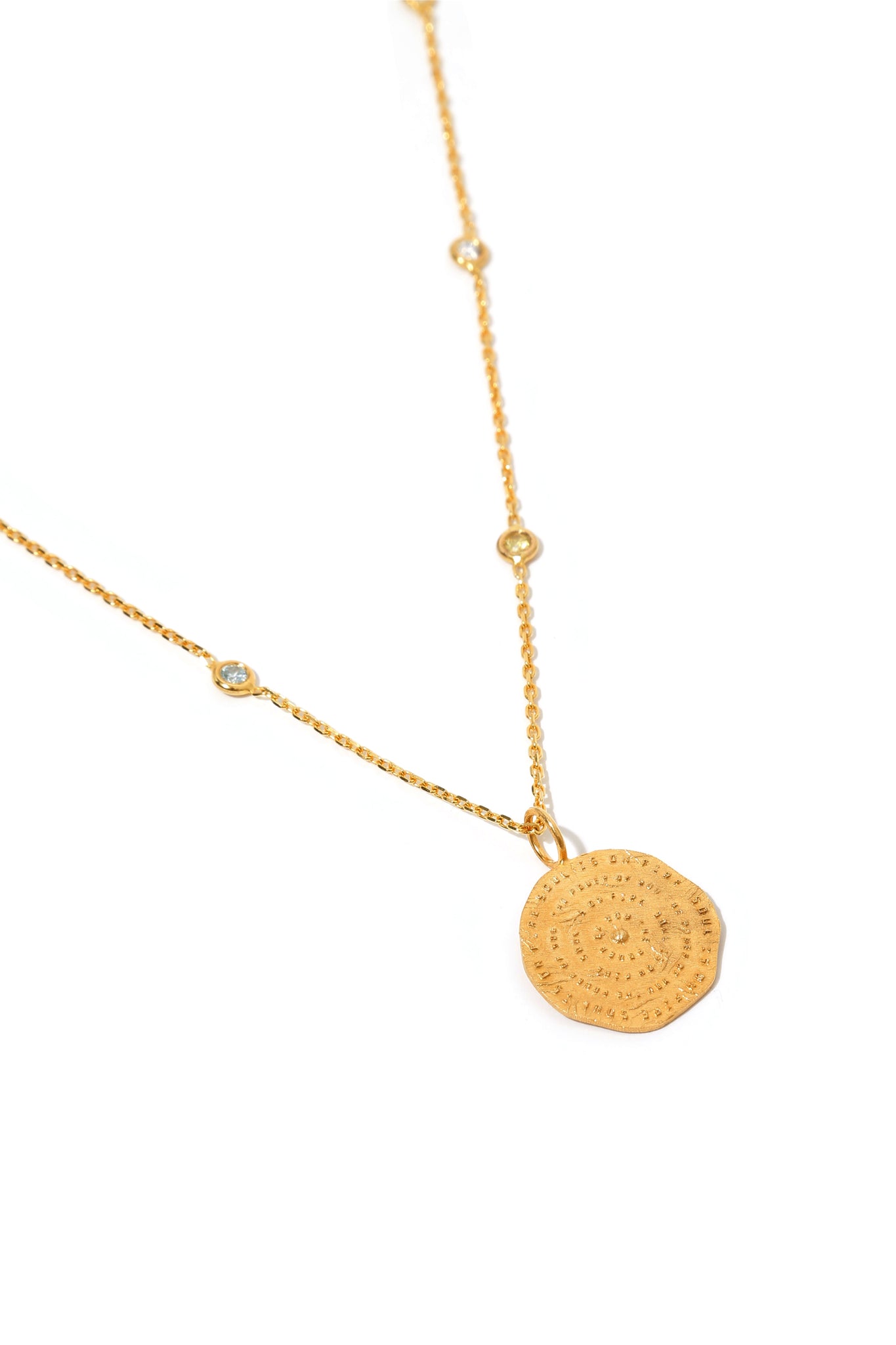 Your Coin Medallion with Diamond & Citrin & Aquamarine Stones